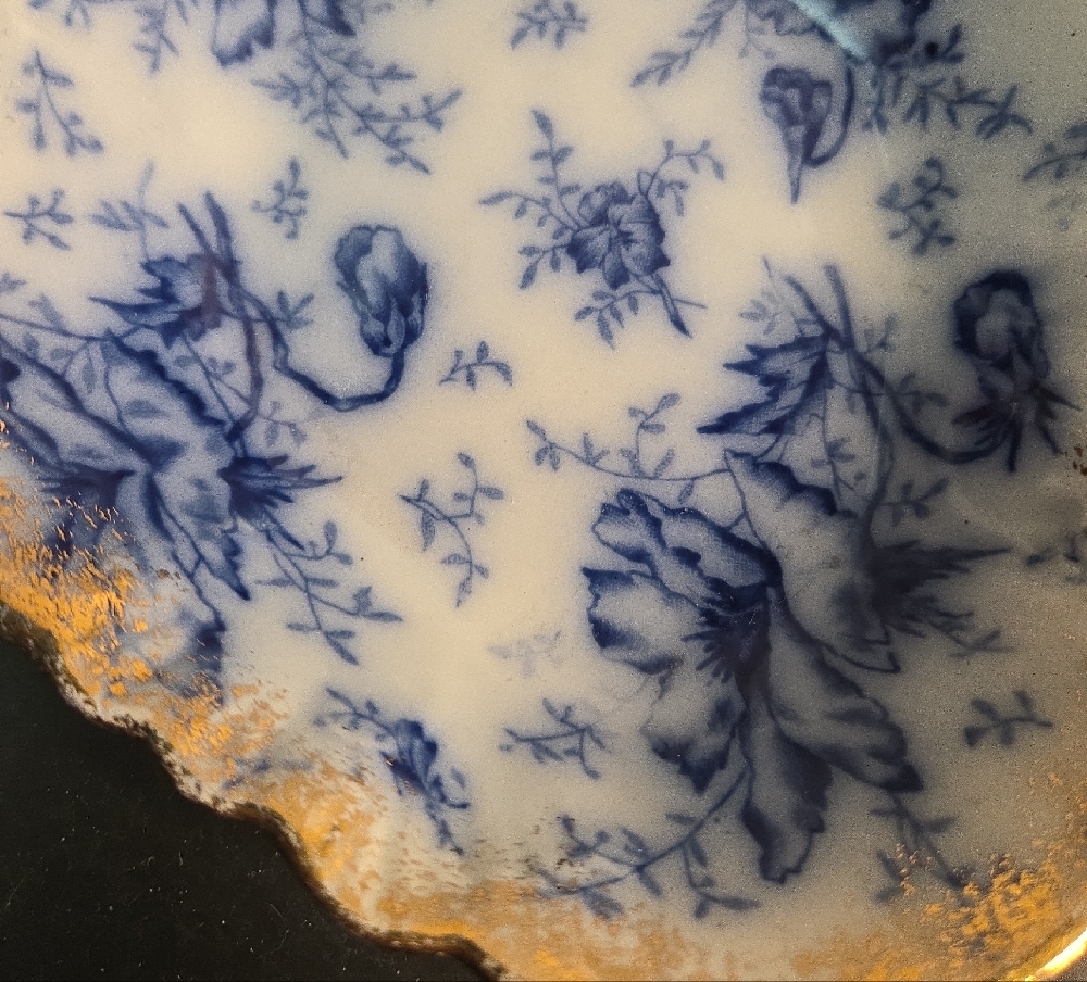 Antique Warwick China Flow Blue Floral Porcelain Trinket Dish with Gold Rim - Picture 12 of 14